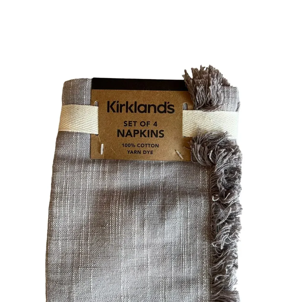 Set of 4 Cotton Fringed Napkins Taupe Cream